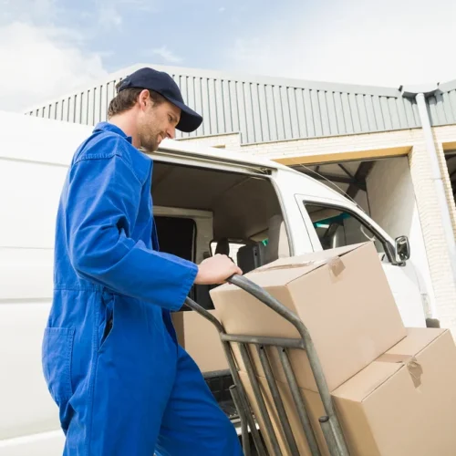 man taking boxes