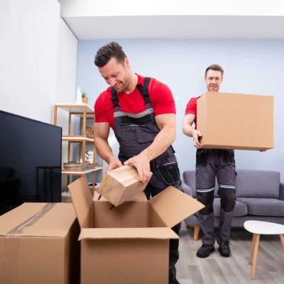 removal company workers packing things